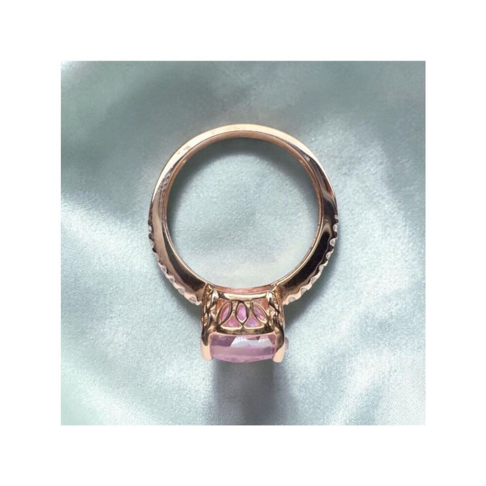 10K Rose Gold Large 5.6CT Pink Sapphire Ring - Size 6 -Pave Wedding Band -3.2g - Picture 11 of 15